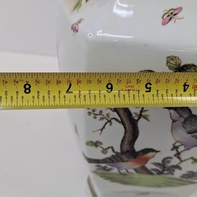 15" Tall Fine Chinese Porcelain Vase With Butterflies Birds & Pomegranate Fruit Handles