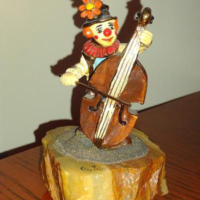 Vintage Ron Lee Clown Figurine on Stone Base- Playing Cello (1982)