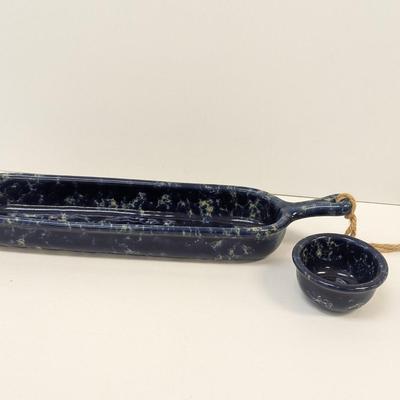 Bennington Pottery Blue Agate Banneton Tray & Little Crock Dish