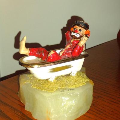 Vintage Ron Lee Clown Figurine on Stone Base- Red Skelton in Tub (1984)