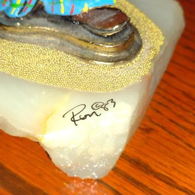 Vintage Ron Lee Clown Figurine on Stone Base- On Bended Knee (1983)
