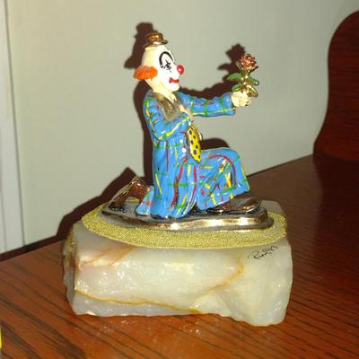 Vintage Ron Lee Clown Figurine on Stone Base- On Bended Knee (1983)