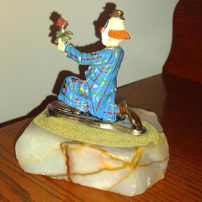 Vintage Ron Lee Clown Figurine on Stone Base- On Bended Knee (1983)