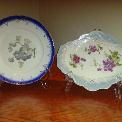 Pair of Hand Painted Porcelain Plates with Grape Design