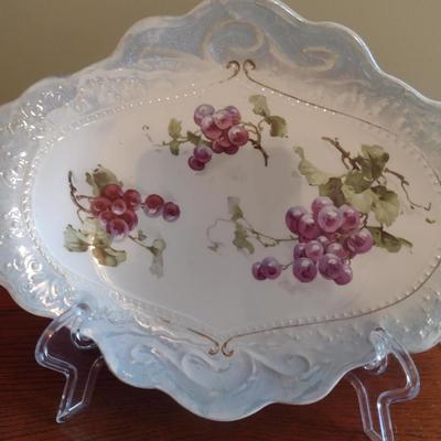 Pair of Hand Painted Porcelain Plates with Grape Design