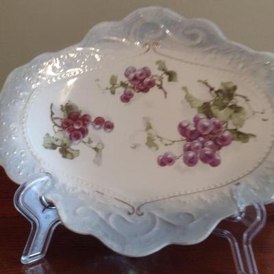 Pair of Hand Painted Porcelain Plates with Grape Design