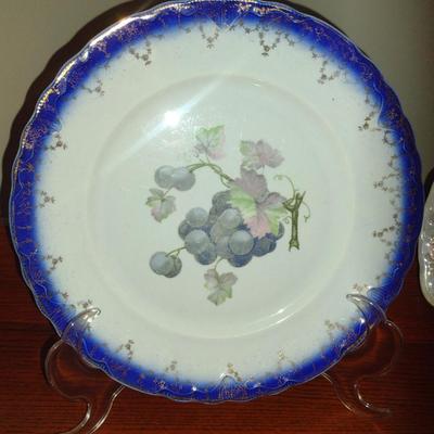 Pair of Hand Painted Porcelain Plates with Grape Design