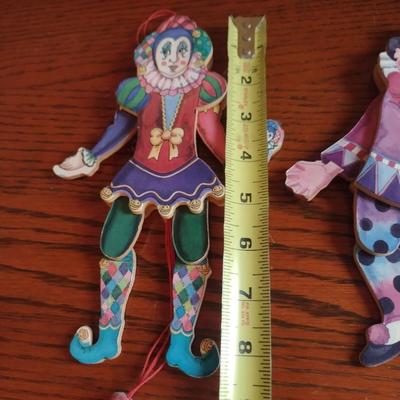 Three Pull String Wooden Clown Toys