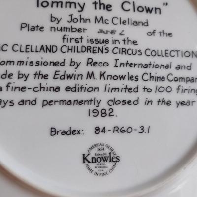 'Tommy the Clown' by John McClelland Limited Edition/Numbered Porcelain Plate- Approx 9 1/4" in Diameter