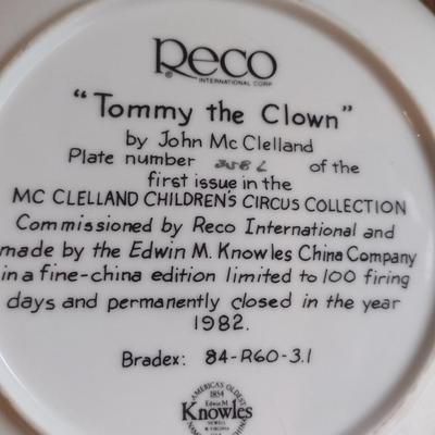 'Tommy the Clown' by John McClelland Limited Edition/Numbered Porcelain Plate- Approx 9 1/4" in Diameter