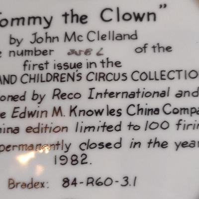 'Tommy the Clown' by John McClelland Limited Edition/Numbered Porcelain Plate- Approx 9 1/4" in Diameter