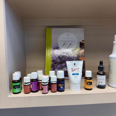 Group of essential oils and book