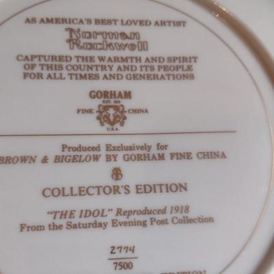 'The Idol' Norman Rockwell Design Gorham Plate- Numbered