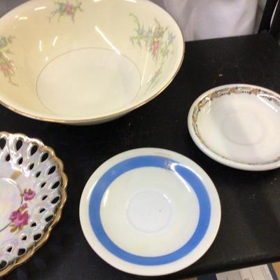 Vintage Plates, Bowl, and Frog Sponge Holder