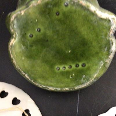 Vintage Plates, Bowl, and Frog Sponge Holder