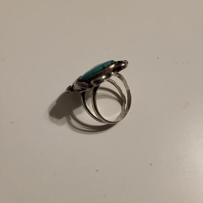 STERLING, TURQUOISE & CORAL RING SIZE 6 1/2