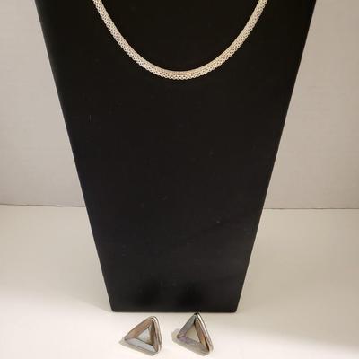 STERLING SILVER NECKLACE 12g & STERLING CLIP ON EARRINGS 16g