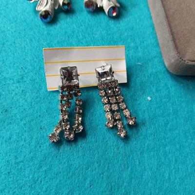 NOLAN MILLER RHINESTONE PENDANT AND CHAIN PLUS RHINESTONE EARRINGS