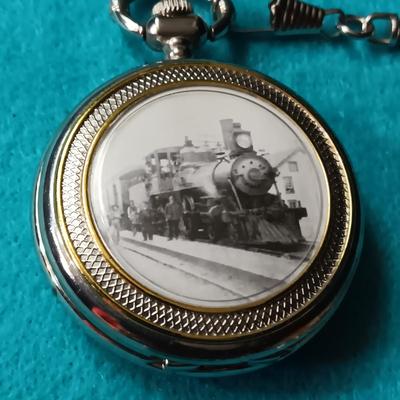 WORKING INGRAHAM POCKET WATCH, EAGLE PIN, TIE TACKS & CLIP, ONE RAILROAD THEME POCKET WATCH DOES NOT WORK