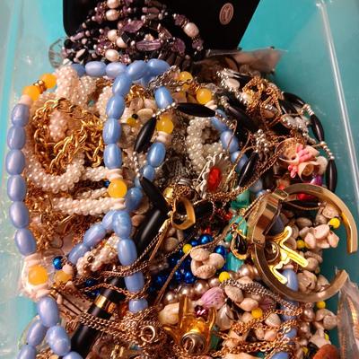SHOE BOX SIZE FULL OF BROKEN JEWELRY OR SINGLE EARRINGS
