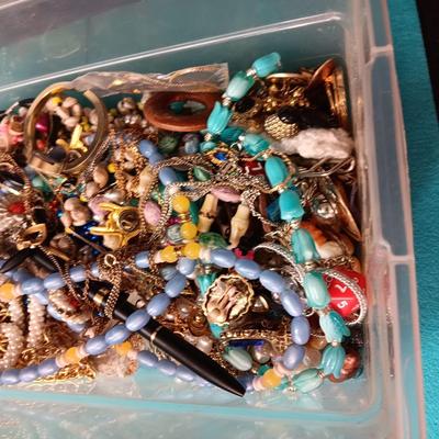 SHOE BOX SIZE FULL OF BROKEN JEWELRY OR SINGLE EARRINGS