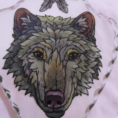 Art glass arrowhead painted wolf head