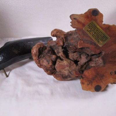 Sale Photo Thumbnail #84: Signed by the sculptor. Front to back 10-1/2" x 3" tall.  Wood stand is 9" long x 6-3/8" tall