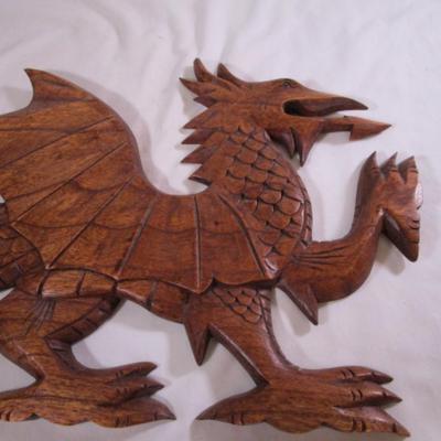 Hand-carved wood Welsh dragon wall hanging