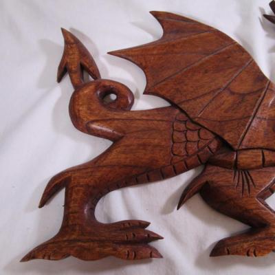 Hand-carved wood Welsh dragon wall hanging