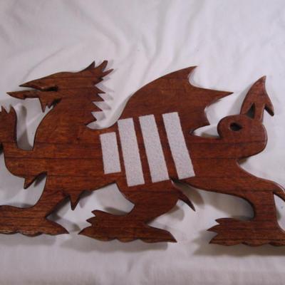 Hand-carved wood Welsh dragon wall hanging