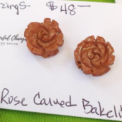 carved rose bakelight earrings 