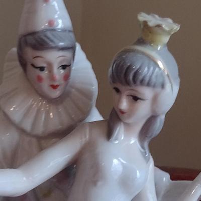 Glazed Porcelain Clown Couple Music Box