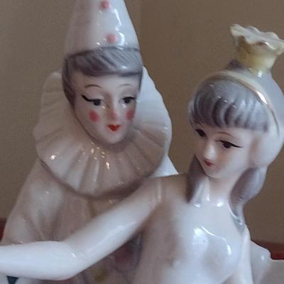 Glazed Porcelain Clown Couple Music Box