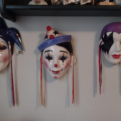 Collection of Porcelain Clown Masks- Four Pieces