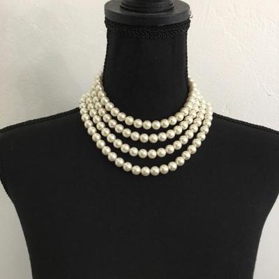 Gorgeous classic vintage faux pearl, four strand statement necklace