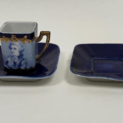 Rare Cobalt Blue & Gold Antique Square demitasse Cup & Saucer - no mark