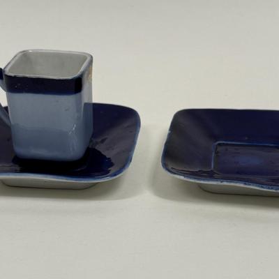 Rare Cobalt Blue & Gold Antique Square demitasse Cup & Saucer - no mark