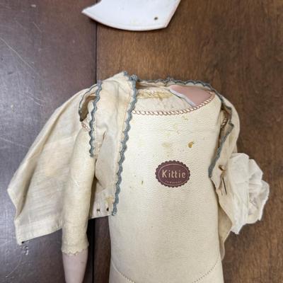 Antique Kittie Doll body missing head and one arm