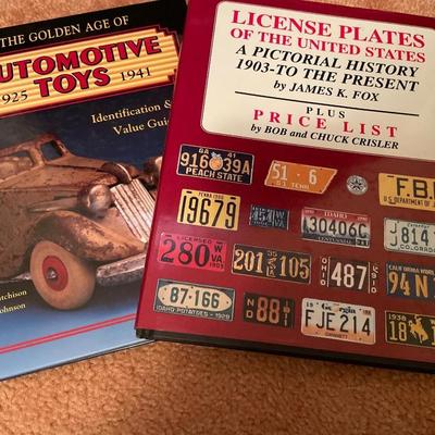 License plate and auto toys hard cover books