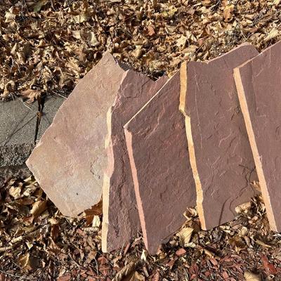 9 PIECES OR VARIOUS SIZED FLAGSTONES AND 8 CONCRETE BLOCKS