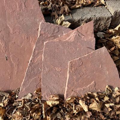 9 PIECES OR VARIOUS SIZED FLAGSTONES AND 8 CONCRETE BLOCKS