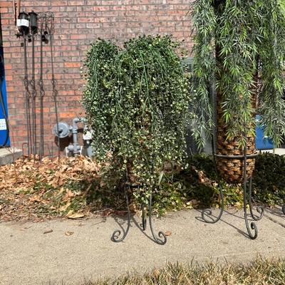 FLOWING FAUX PLANTS IN WEAVED WICKER AND IRON HOLDERS