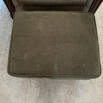 COMFORTABLE OLIVE GREEN ARMCHAIR WITH REVERSIBLE CUSHIONS AND OTTOMAN