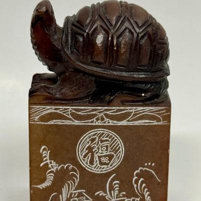 Chinese Carved Soapstone Seal with Turtle