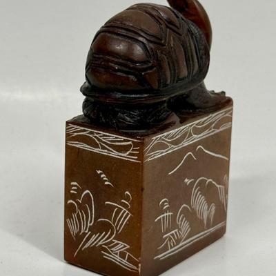 Chinese Carved Soapstone Seal with Turtle