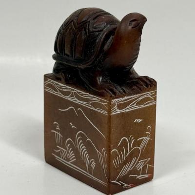 Chinese Carved Soapstone Seal with Turtle