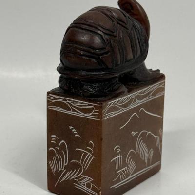 Chinese Carved Soapstone Seal with Turtle