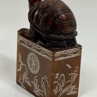 Chinese Carved Soapstone Seal with Turtle