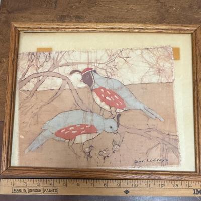 Batik Painting Artist Sue Lovinger original Quail Artwork Framed