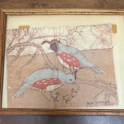 Batik Painting Artist Sue Lovinger original Quail Artwork Framed